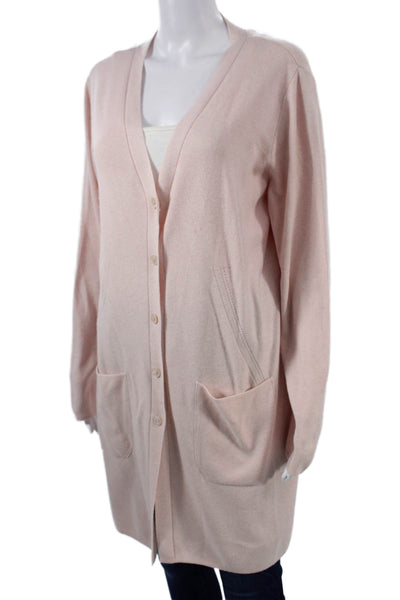 Escada Womens Pink V-Neck Button Cardigan Cashmere Wool Silk Viscose Size 42