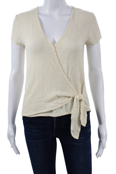 Madewell Womens Beige V-Neck Basic Cotton Short Sleeve T-Shirt Petite Size 2XS