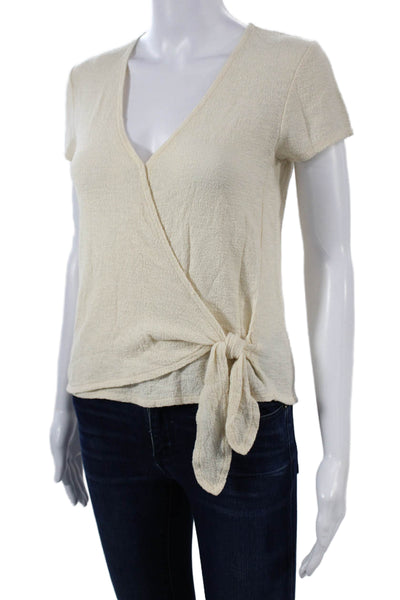 Madewell Womens Beige V-Neck Basic Cotton Short Sleeve T-Shirt Petite Size 2XS