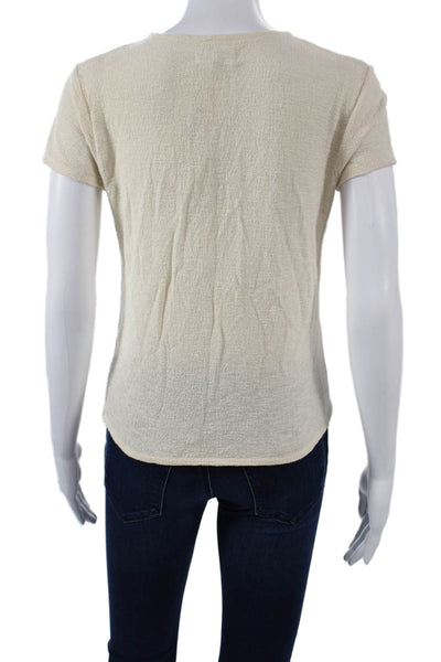 Madewell Womens Beige V-Neck Basic Cotton Short Sleeve T-Shirt Petite Size 2XS