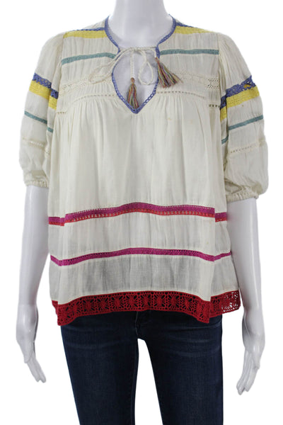 Carolina K Women White Striped Cotton Tunic Short Sleeve Size 2XS