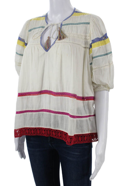 Carolina K Women White Striped Cotton Tunic Short Sleeve Size 2XS