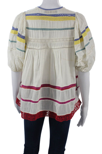 Carolina K Women White Striped Cotton Tunic Short Sleeve Size 2XS