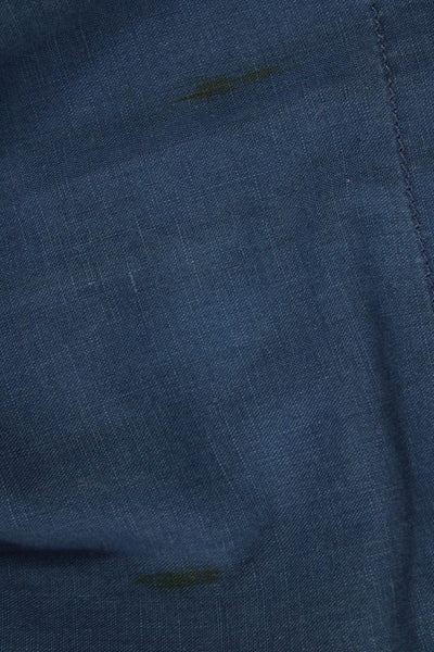 Madewell Women Blue V-Neck Geometric Linen Cotton Tank Bohemian Button Size 4