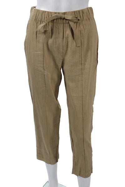 Babaton Womens Ankle Cropped Linen Blend Drawstring Pants Beige Size S
