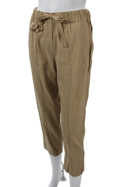 Babaton Womens Ankle Cropped Linen Blend Drawstring Pants Beige Size S