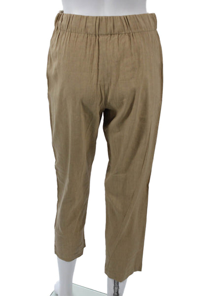 Babaton Womens Ankle Cropped Linen Blend Drawstring Pants Beige Size S