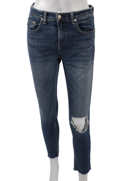 Rag & Bone Womens Ankle Cropped Skinny Jeans Dark Blue Mid Rise Button Size 26