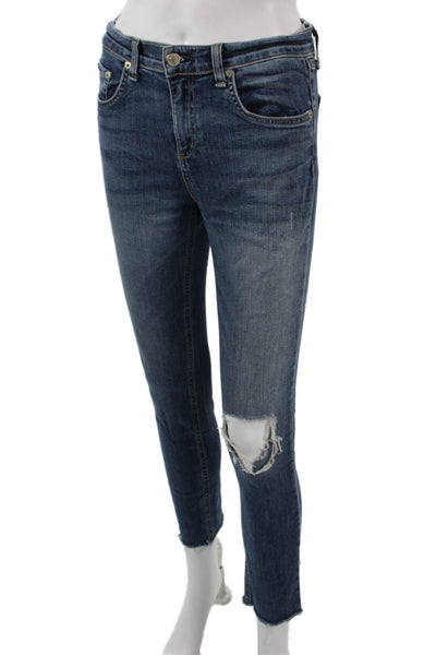 Rag & Bone Womens Ankle Cropped Skinny Jeans Dark Blue Mid Rise Button Size 26