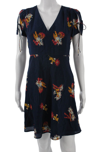 Madewell Womens Dark Blue Silk Fit Flare Sundress V Neck Midi Size 2