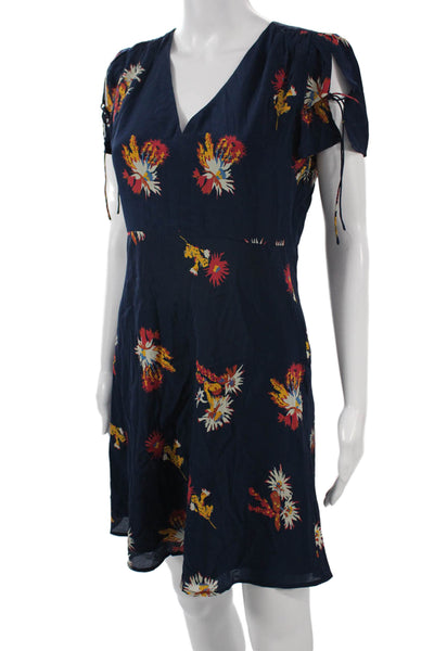 Madewell Womens Dark Blue Silk Fit Flare Sundress V Neck Midi Size 2