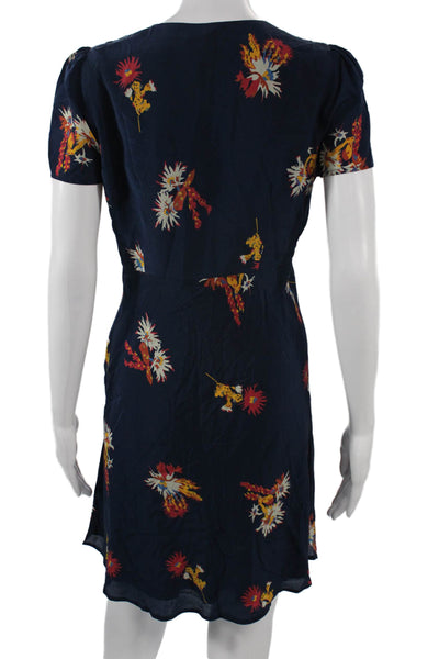 Madewell Womens Dark Blue Silk Fit Flare Sundress V Neck Midi Size 2