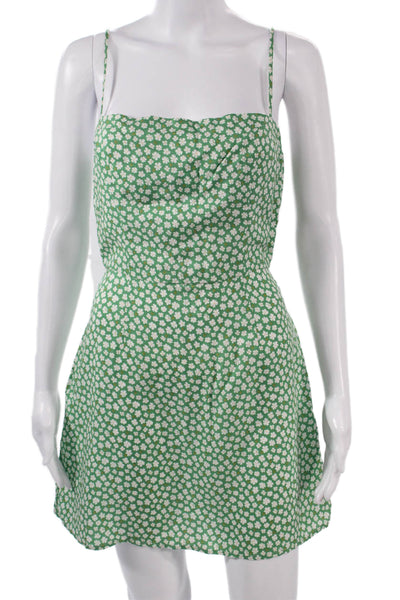 Reformation Women A-Line Mini Sundress Green Floral Tencel Linen Zip Size 4