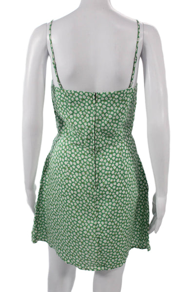 Reformation Women A-Line Mini Sundress Green Floral Tencel Linen Zip Size 4