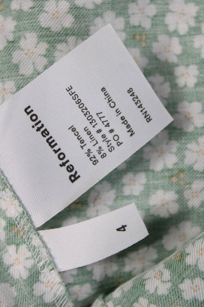 Reformation Women A-Line Mini Sundress Green Floral Tencel Linen Zip Size 4