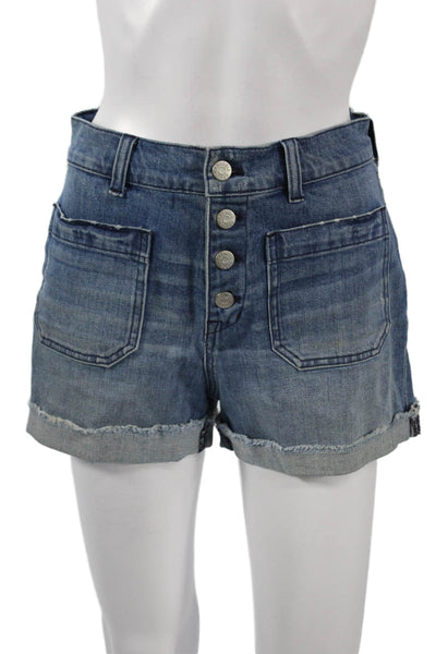 Madewell Women Dark Blue Solid Cotton Stretch Shorts Size 26