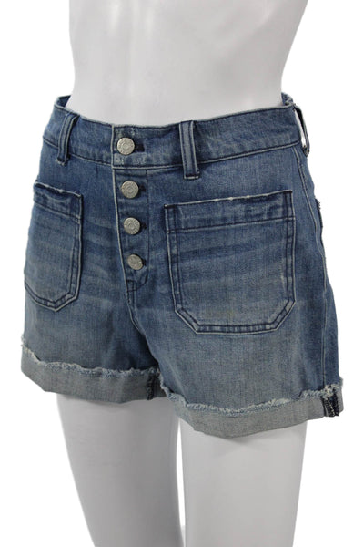Madewell Women Dark Blue Solid Cotton Stretch Shorts Size 26