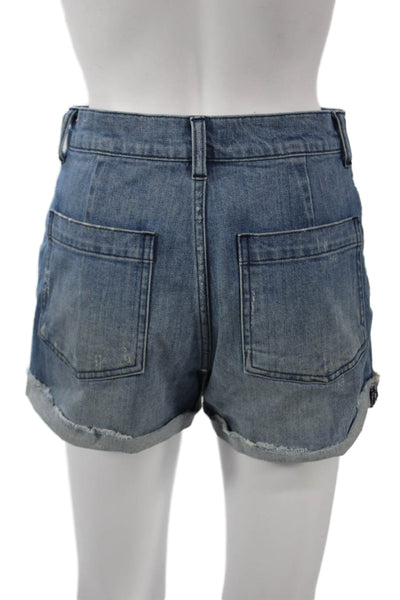 Madewell Women Dark Blue Solid Cotton Stretch Shorts Size 26