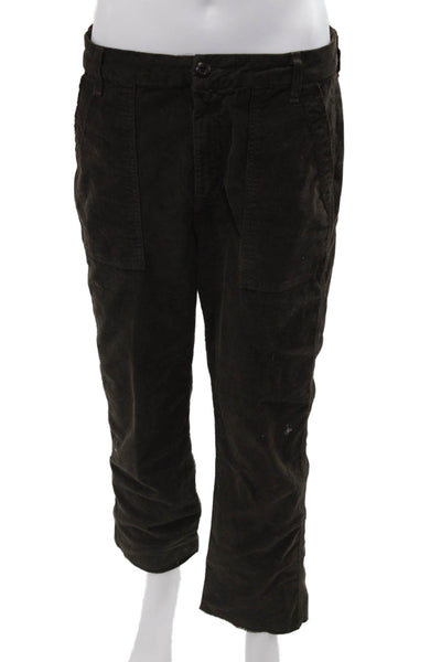 Amo Womens Cargo Cropped Pants Brown Button 98% Cotton Size 30