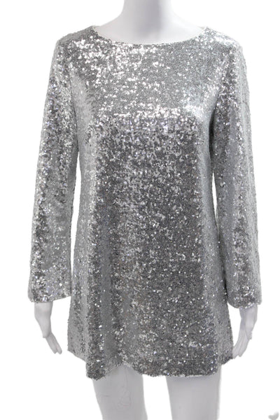 Tyler Boe Womens Shift Sequin Mini Dress Gray Long Sleeve 80s Size S