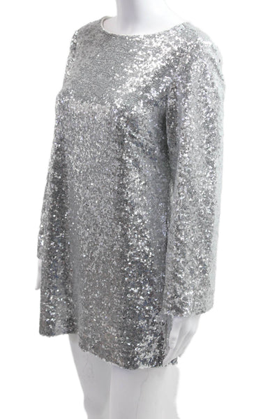 Tyler Boe Womens Shift Sequin Mini Dress Gray Long Sleeve 80s Size S