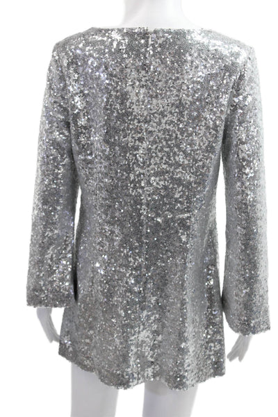 Tyler Boe Womens Shift Sequin Mini Dress Gray Long Sleeve 80s Size S