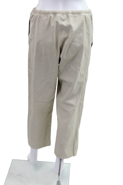 SPRWMN Womens Cropped Leather Jogger Pants Beige Drawstring Size M