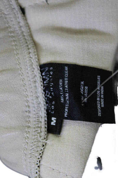 SPRWMN Womens Cropped Leather Jogger Pants Beige Drawstring Size M
