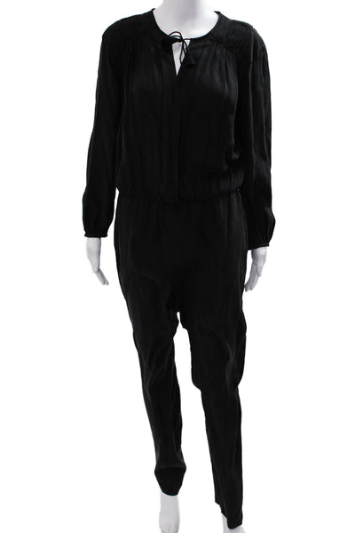 Club Monaco Women Black Silk Crew Neck Long Sleeve Jumpsuit Size 6