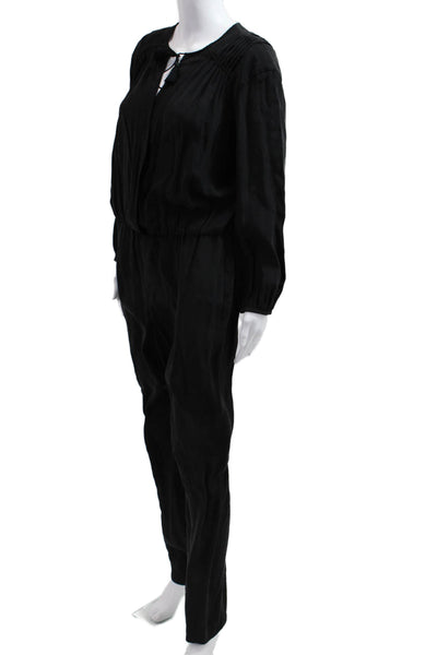 Club Monaco Women Black Silk Crew Neck Long Sleeve Jumpsuit Size 6