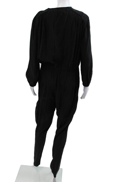 Club Monaco Women Black Silk Crew Neck Long Sleeve Jumpsuit Size 6