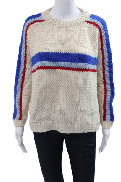 Xirena Women Pullover Striped Crew Neck Long Sleeve Beige Alpaca Acrylic Size XS