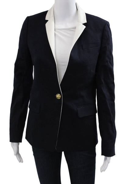 J Crew Womens Dark Blue Wool Blend Blazer Button Solid Size 2