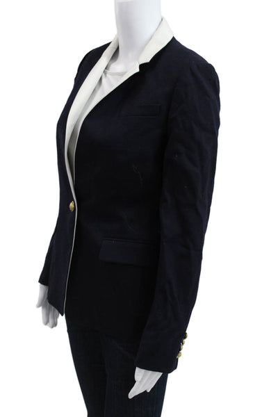 J Crew Womens Dark Blue Wool Blend Blazer Button Solid Size 2