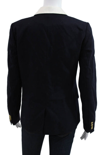 J Crew Womens Dark Blue Wool Blend Blazer Button Solid Size 2