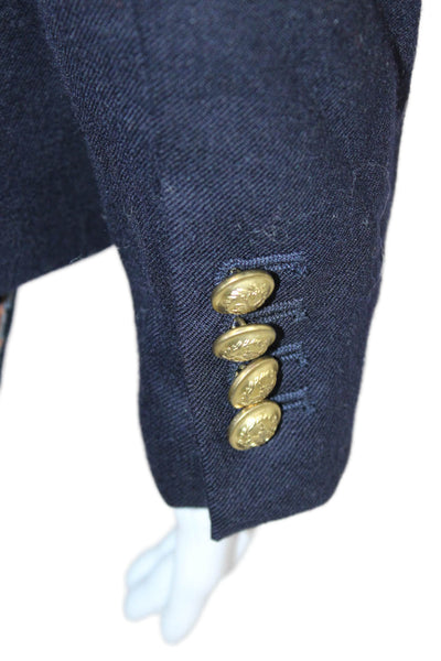 J Crew Womens Dark Blue Wool Blend Blazer Button Solid Size 2