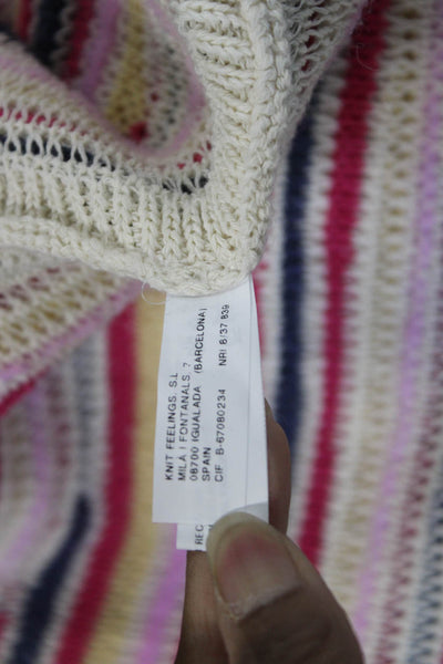 Sita Murt Womens Cardigan Beige Striped V Neck Short Sleeve Size S