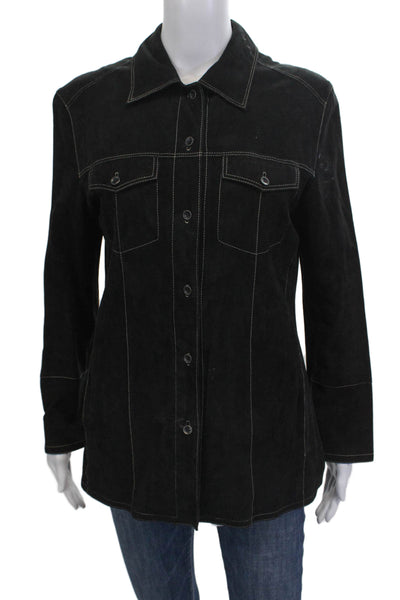 Gimos Women Black Collared Polyester Button Long Sleeve Jacket Size M
