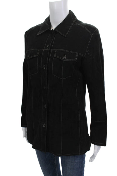 Gimos Women Black Collared Polyester Button Long Sleeve Jacket Size M