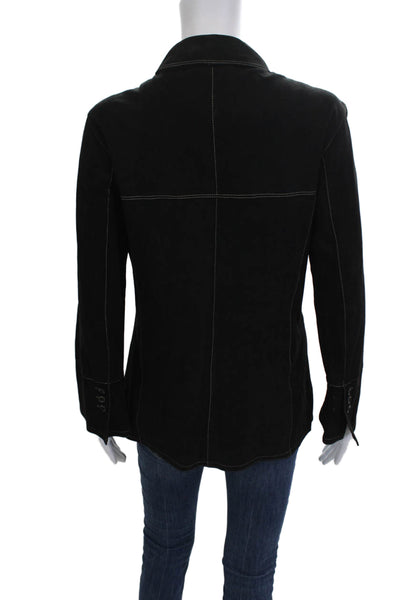 Gimos Women Black Collared Polyester Button Long Sleeve Jacket Size M