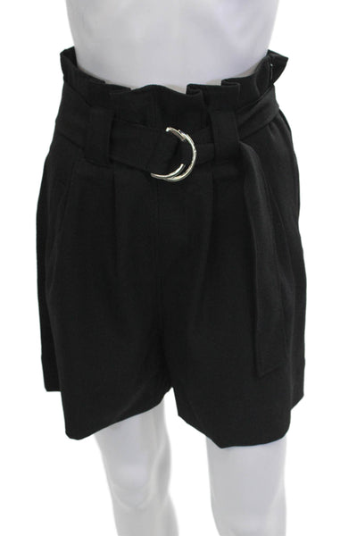 Ganni Women Bermuda Shorts Black Buckle Size 36
