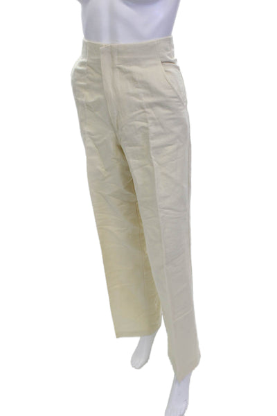 Zara Women Chino Dress Pants Beige Linen Cotton Size S