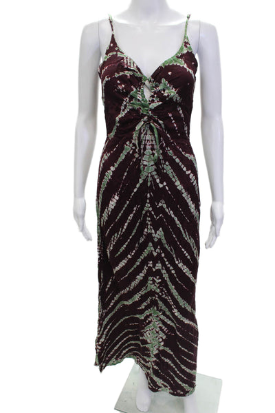 YFB Women Maxi Slip Dress Brown V Neck Bohemian Rayon Size S