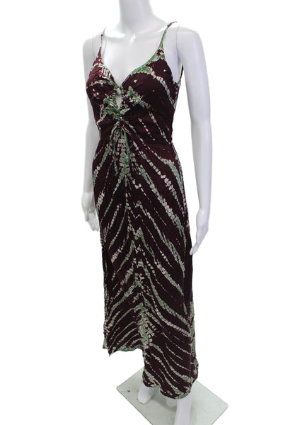 YFB Women Maxi Slip Dress Brown V Neck Bohemian Rayon Size S