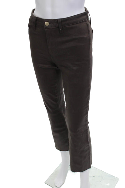 Janet Brown Women Black Cropped Dress Pants Button Wool Blend Size 42