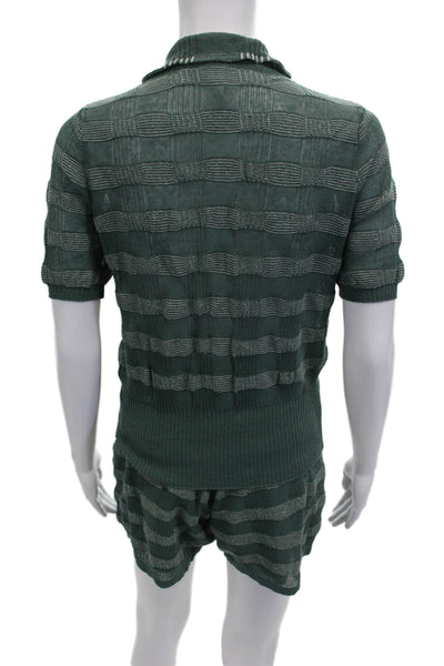 Sita Murt Women Jumpsuit Green Cotton Linen Striped Short Sleeve Size M