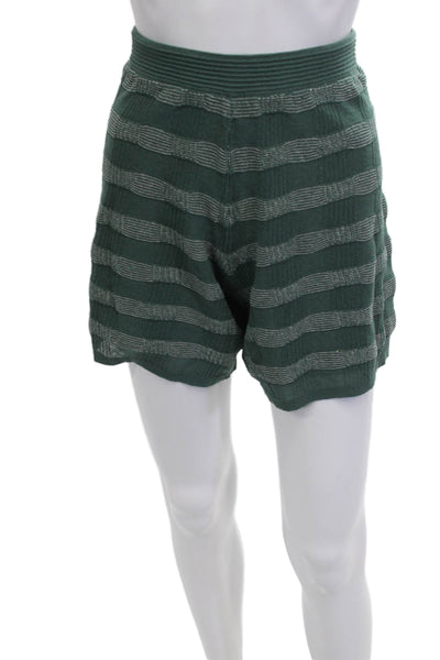 Sita Murt Women Jumpsuit Green Cotton Linen Striped Short Sleeve Size M