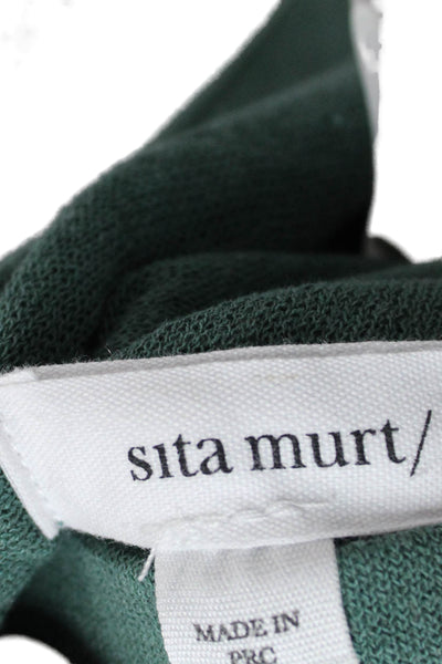 Sita Murt Women Jumpsuit Green Cotton Linen Striped Short Sleeve Size M