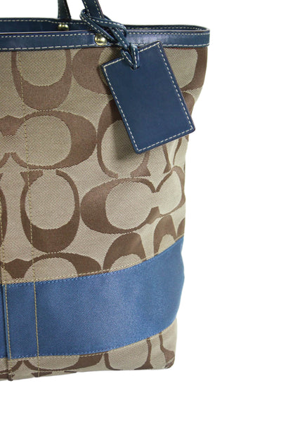 Coach Womens Embroidered Monogram Signature Stripe Tote Bag Khaki