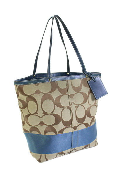 Coach Womens Embroidered Monogram Signature Stripe Tote Bag Khaki